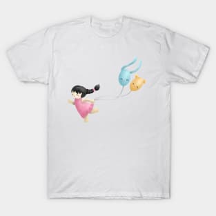 Girl running with balloons, Happy children's day T-Shirt